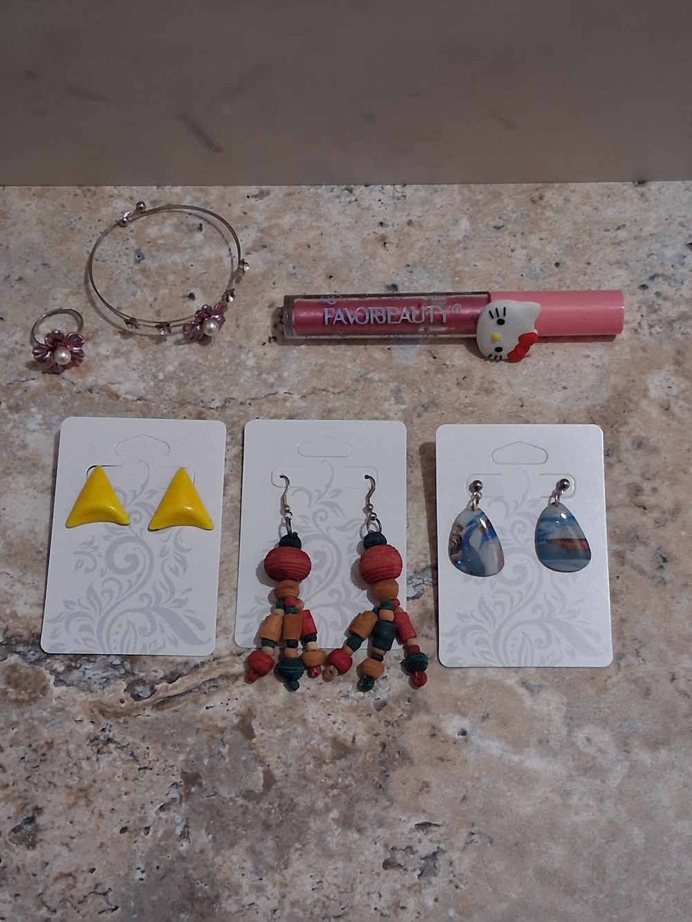 Hello Kitty Lip Gloss with Assorted Women's  Earring Set, Bracelet & Ring